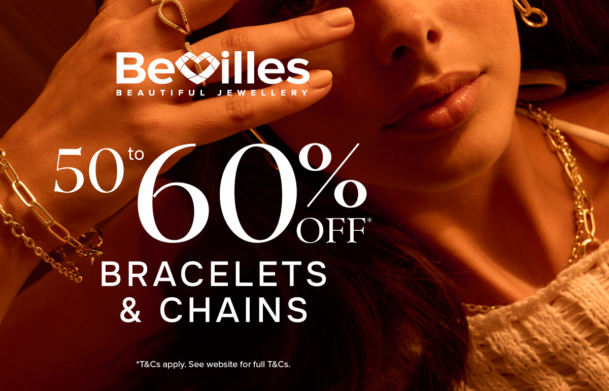 50-60% off Bracelets and Chains at Bevilles! Seek the Gold Vibes.